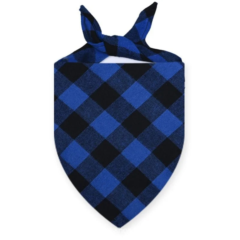 Plaid Cotton Bandana for Dogs - Blue / S (48 x 34 cm)