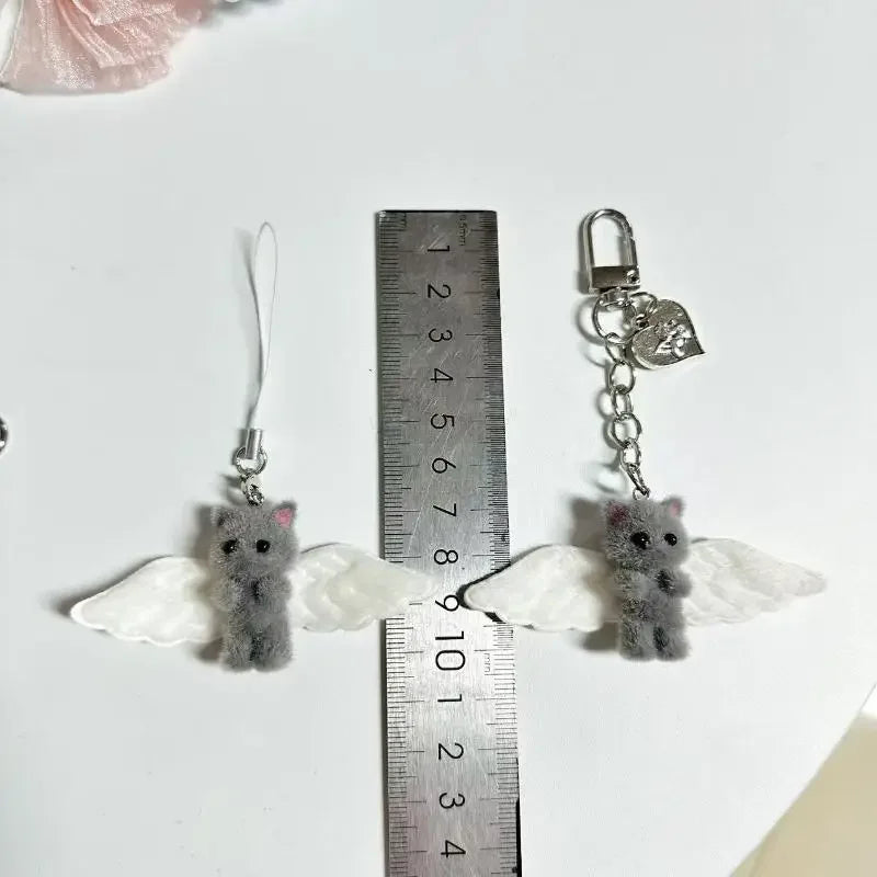 Angel Wings Kitty Heart Keyring