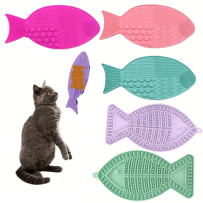 Fish-Shaped Lick Mat with Suction Cups
