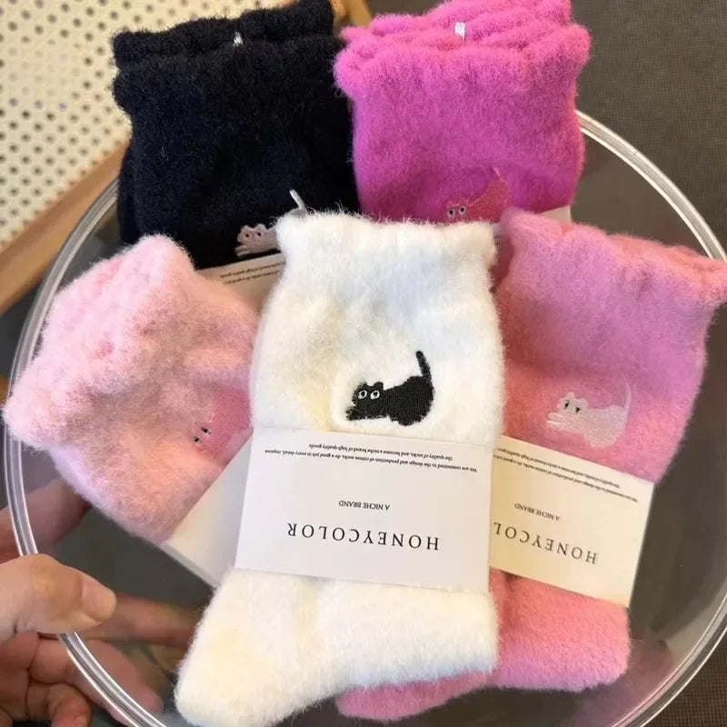 Fuzzy Cat Face Socks
