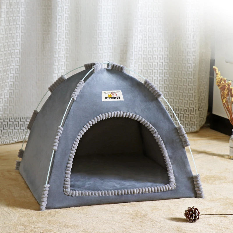 Foldable Pet Tent Bed - Grey / M, 42 x 42 x 36 cm