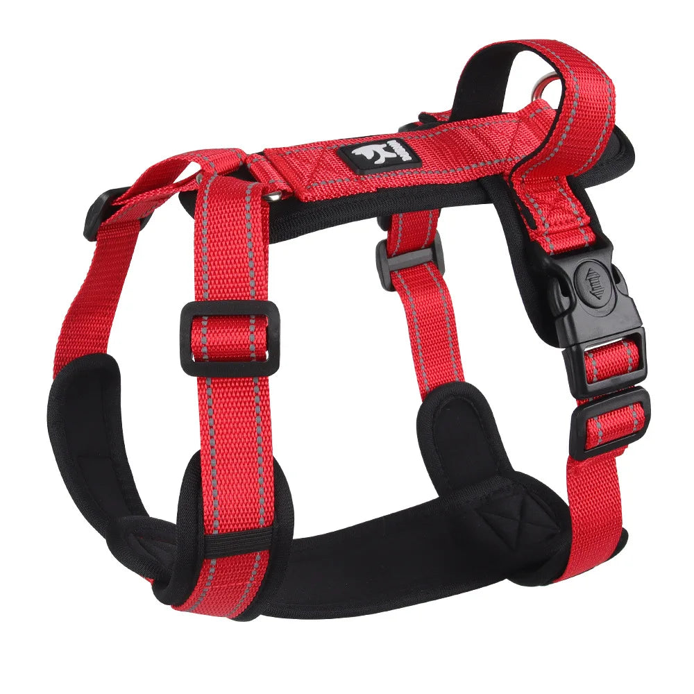 Padded Dog Harness with Handle, Lead Option - Red / S