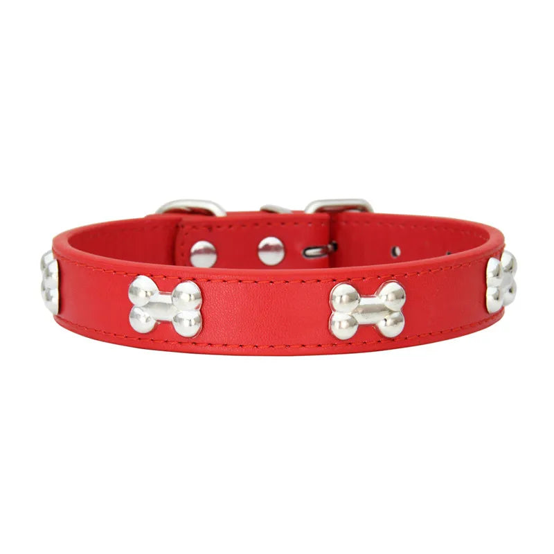Leather Dog Collar with Bone Studs