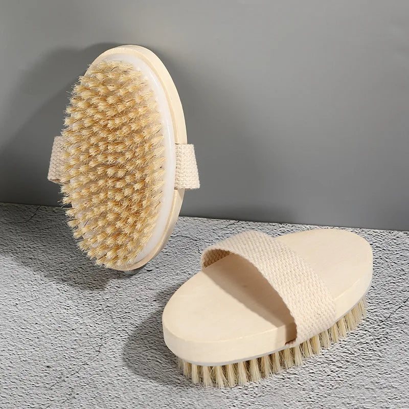 Natural Bristle Pet Bath Brush - Oval, with strap