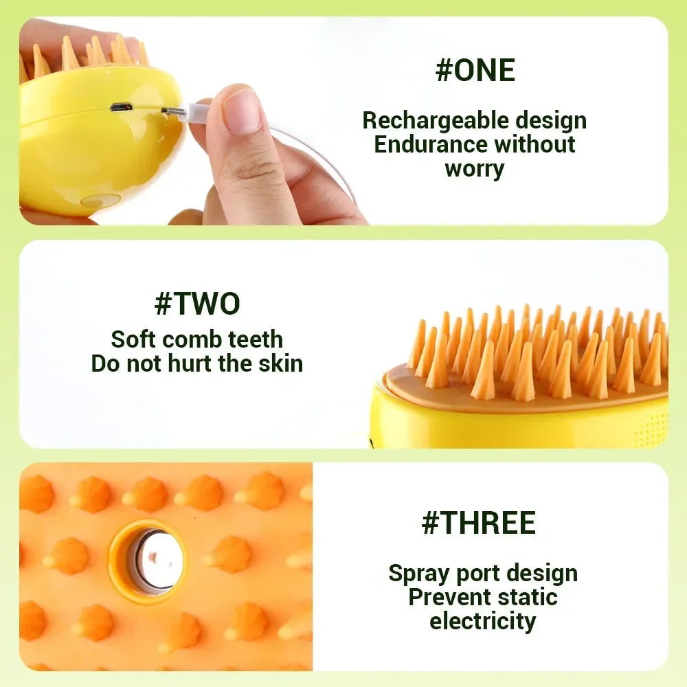 Steam Grooming Brush for Cats and Dogs, Rechargeable
