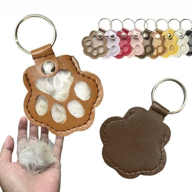 Leather Paw Fur Keepsake Locket Keyring