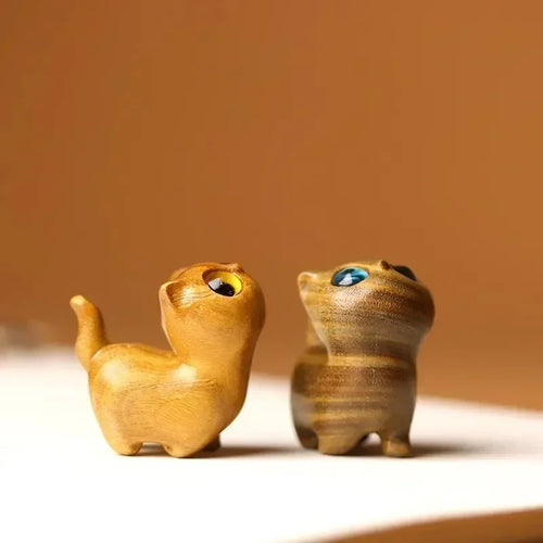 Carved Wooden Cat Figurine