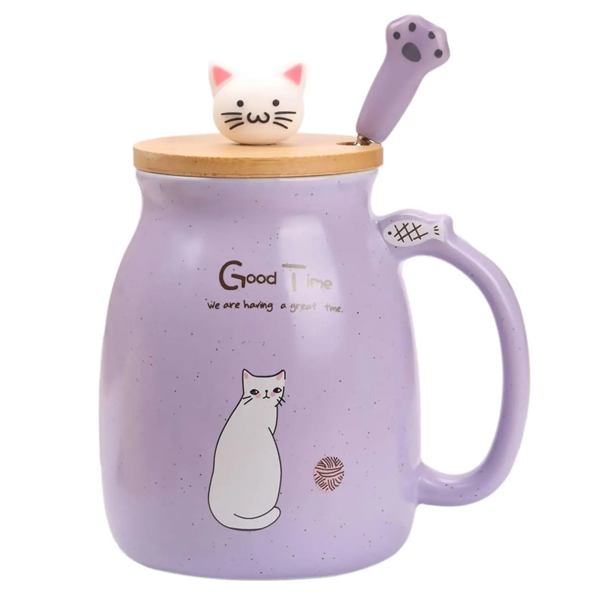 Cat Teacup Mug with Lid & Spoon