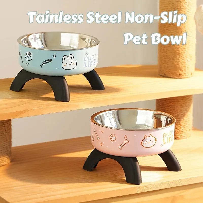 Raised Stainless Steel Bowl on Non-Slip Stand