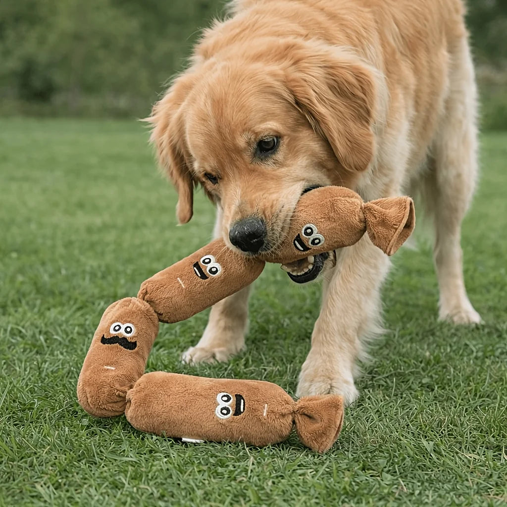 Squeaky Plush Sausage Chain Dog Toy