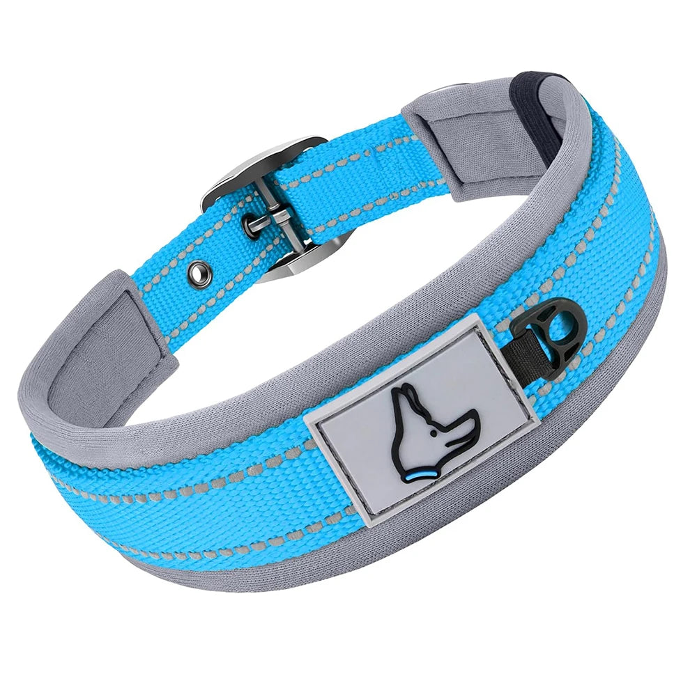 Padded Reflective Dog Collar - Blue / S
