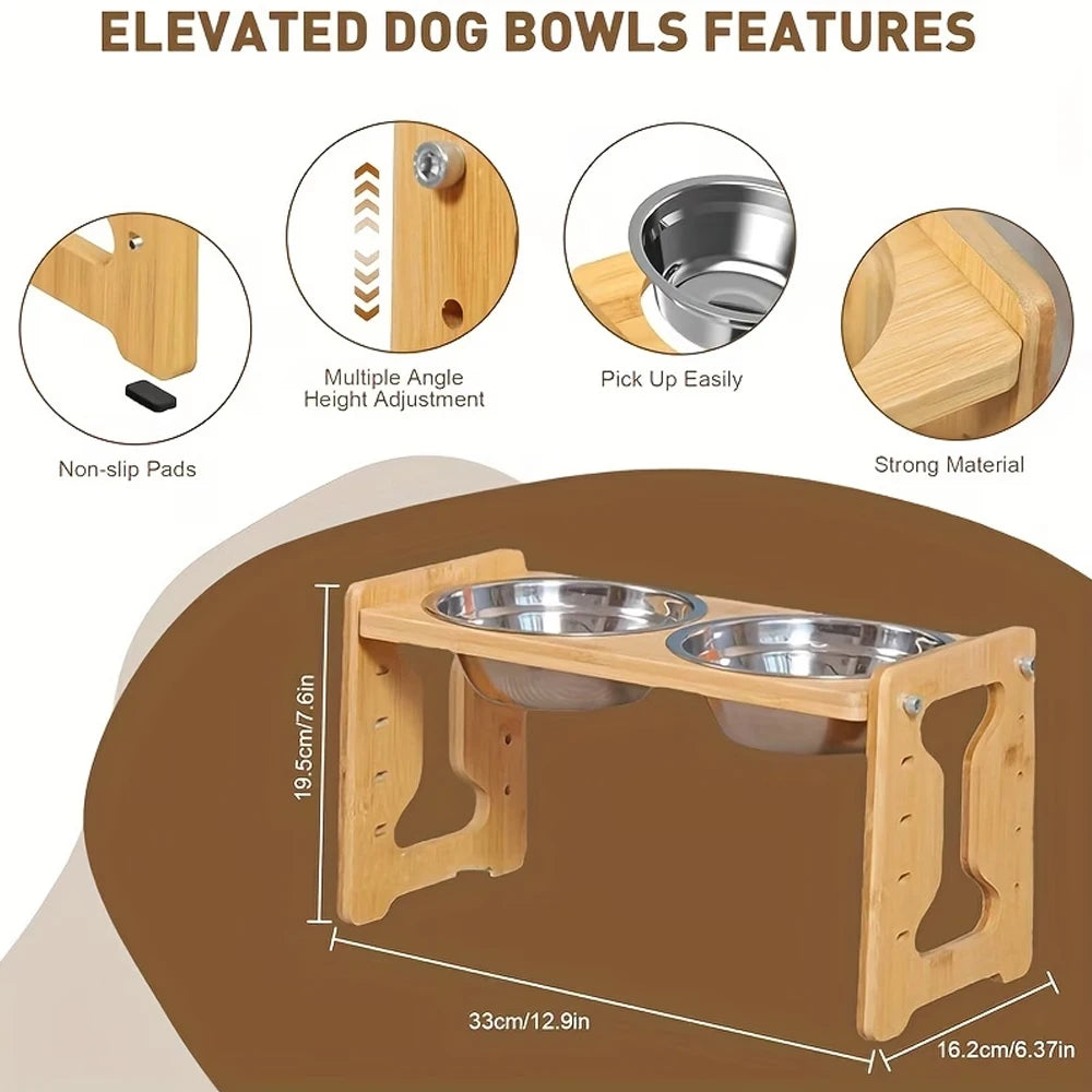 Adjustable Bamboo Bowl Stand