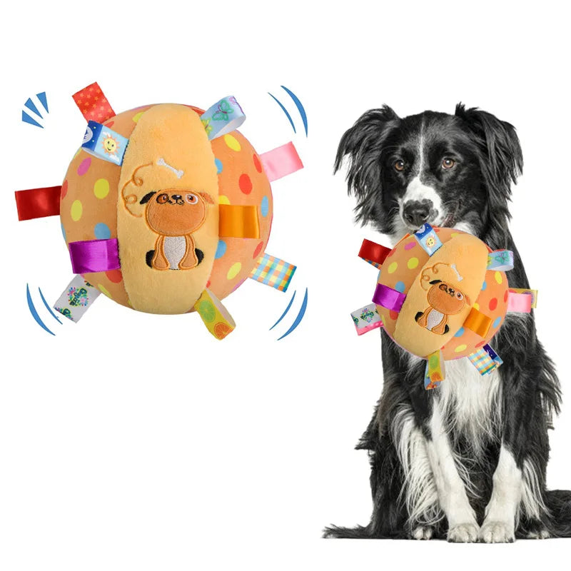 Plush Tag Ball Dog Toy with Squeaker