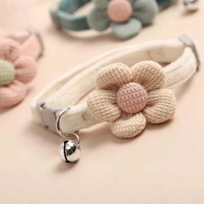 Crochet Flower Cat Collar with Bell