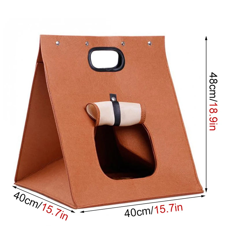 Felt Cat Cube Bed - Brown