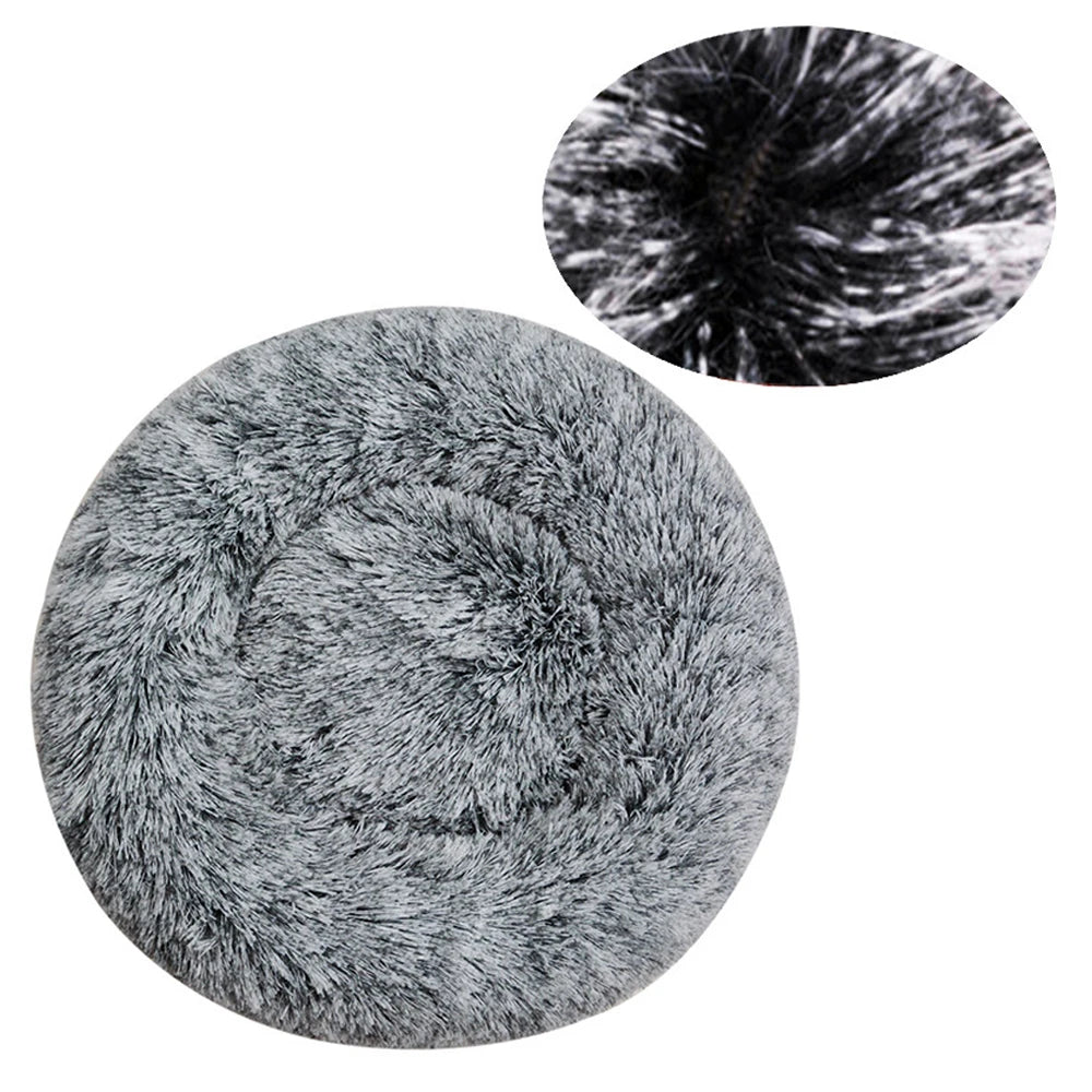 Fluffy Round Calming Bed, up to 90 cm - Gradient Black / 40 cm