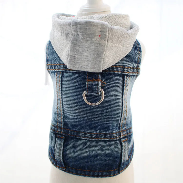 Denim Jacket for Small Dogs - Blue grey, lead ring / XS (1 to 1.5 kg)