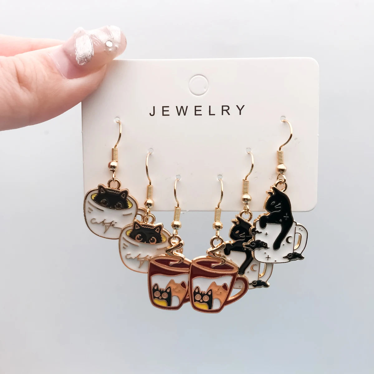 Teacup Cat Earrings Set (3 Pairs)