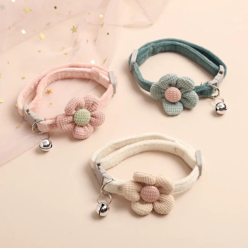 Crochet Flower Cat Collar with Bell
