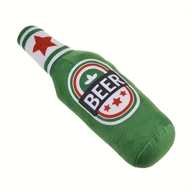Squeaky Plush Bottle Dog Toy - Green