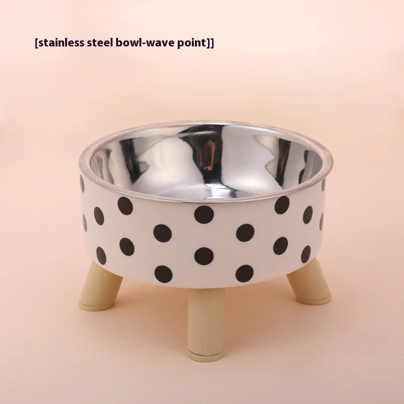 Raised Steel Bowl on Wooden Legs - Polka dot