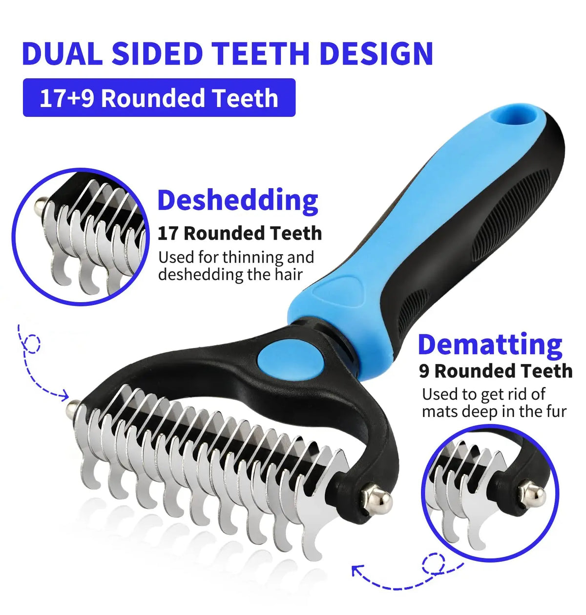 Double-sided deshedding and dematting brush