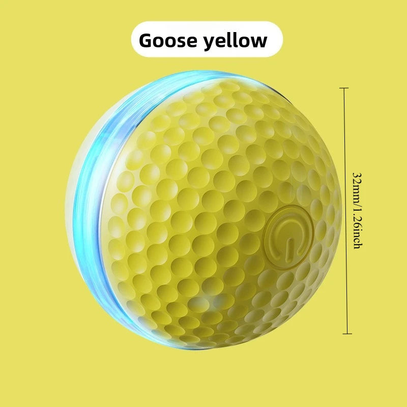 Rechargeable Rolling Ball Dog Toy - Yellow, golf-ball style