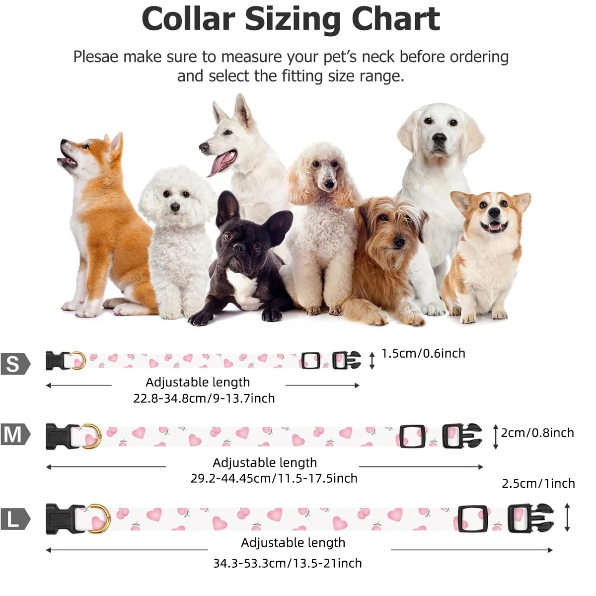 Cotton Dog Collar with Heart or Strawberry Charm
