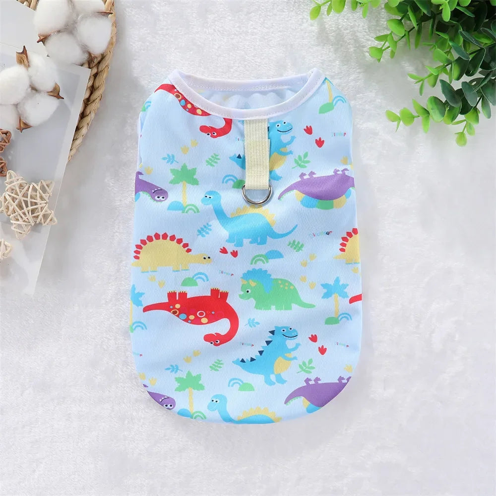 Cartoon Cooling Summer Vest for Dogs - Blue Dinosaur / XS