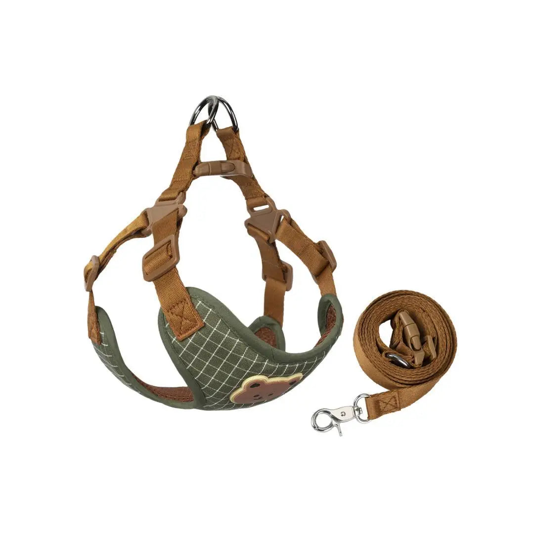 Plaid Harness and Lead Set for Small Dogs and Cats - Plaid Green / XS