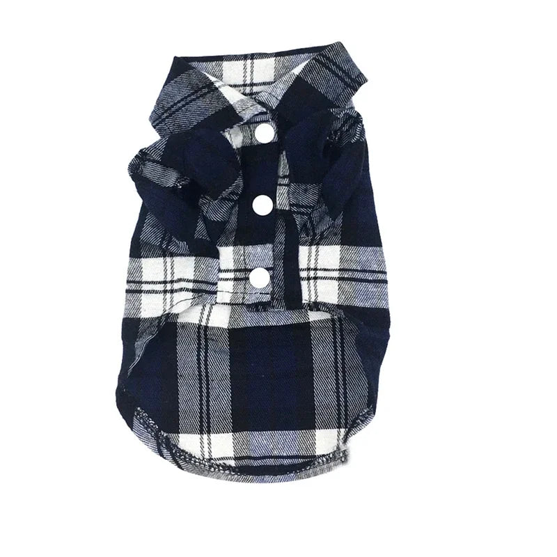 Plaid Cotton Shirt for Small Dogs - Blue / XS