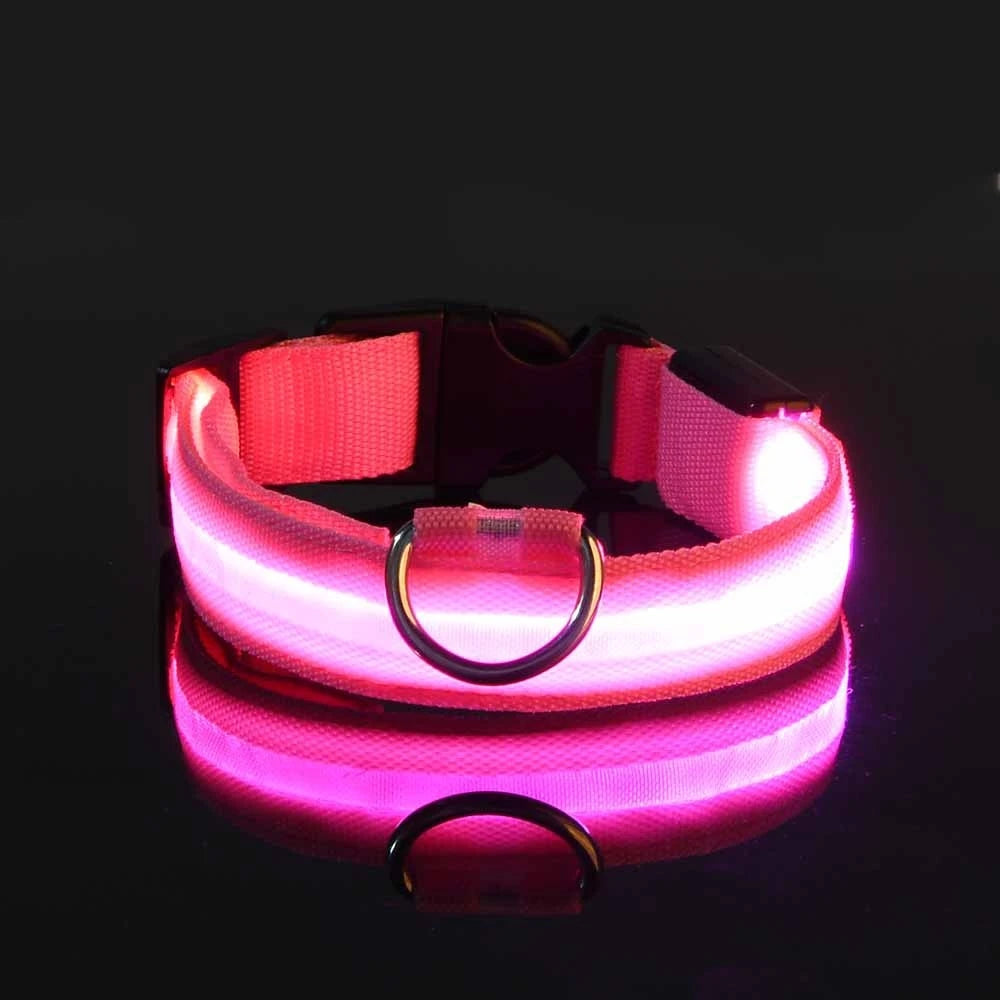LED Light-Up Dog Collar, Flashing Night Safety Collar - Pink / L
