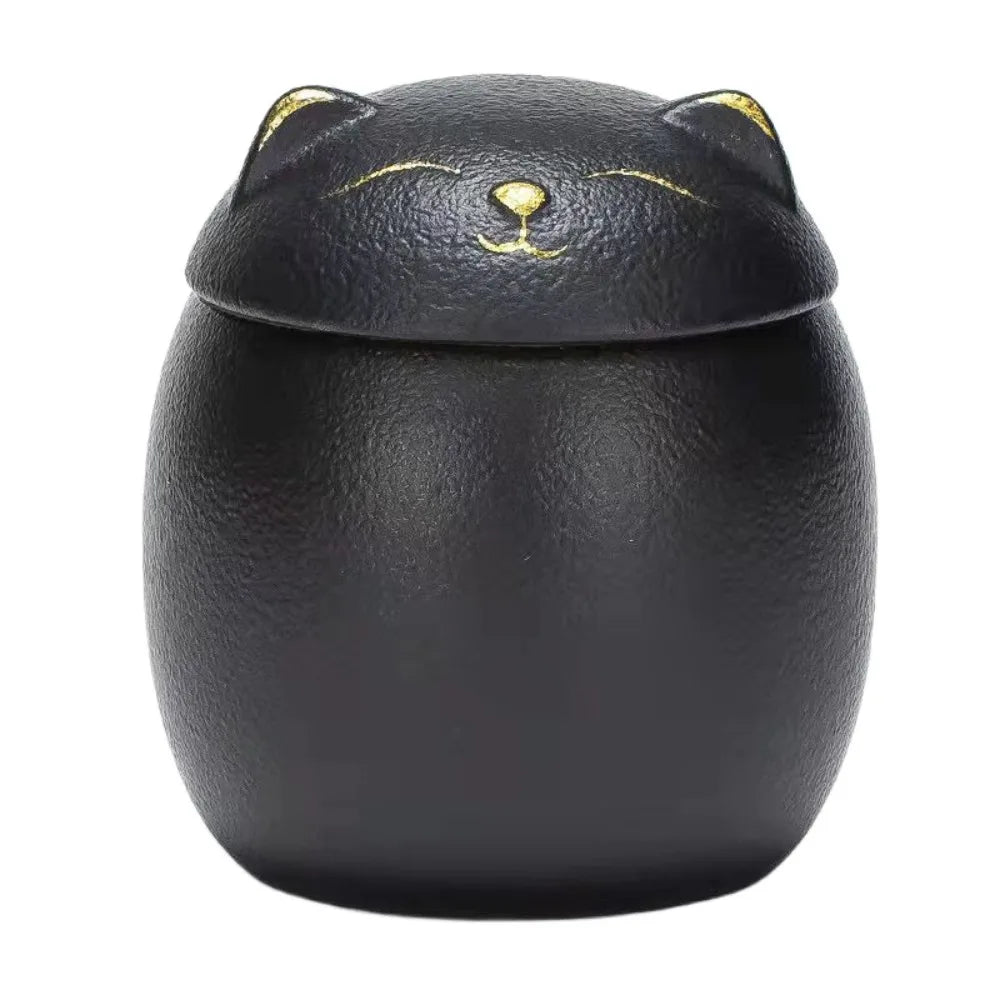 Black cat ceramic urn