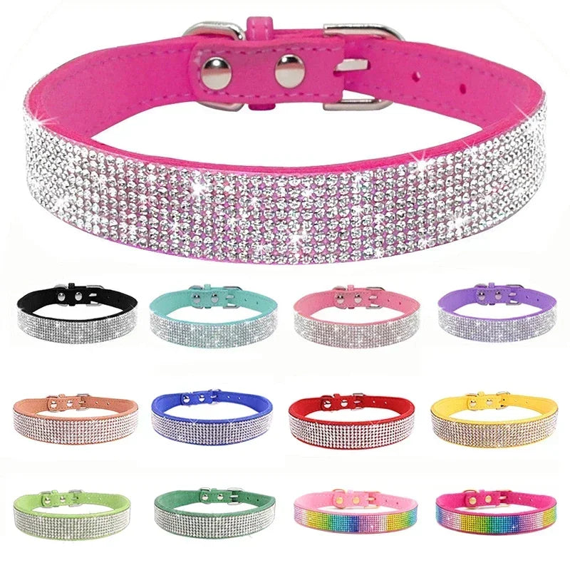 Rhinestone Suede Dog Collar