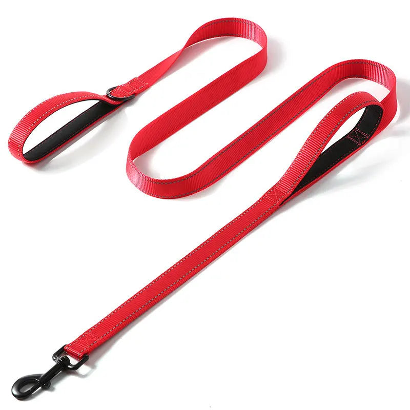 Double-Handle Reflective Dog Lead - Red / 1.2 m