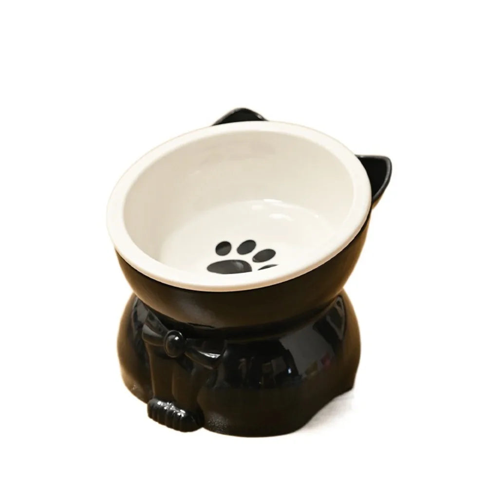 Ceramic Cat Bowl with Paw Print - Black