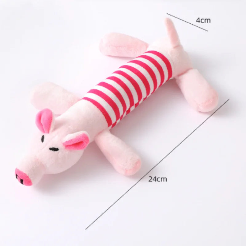 Long Plush Animal Squeaky Dog Toy - Pig