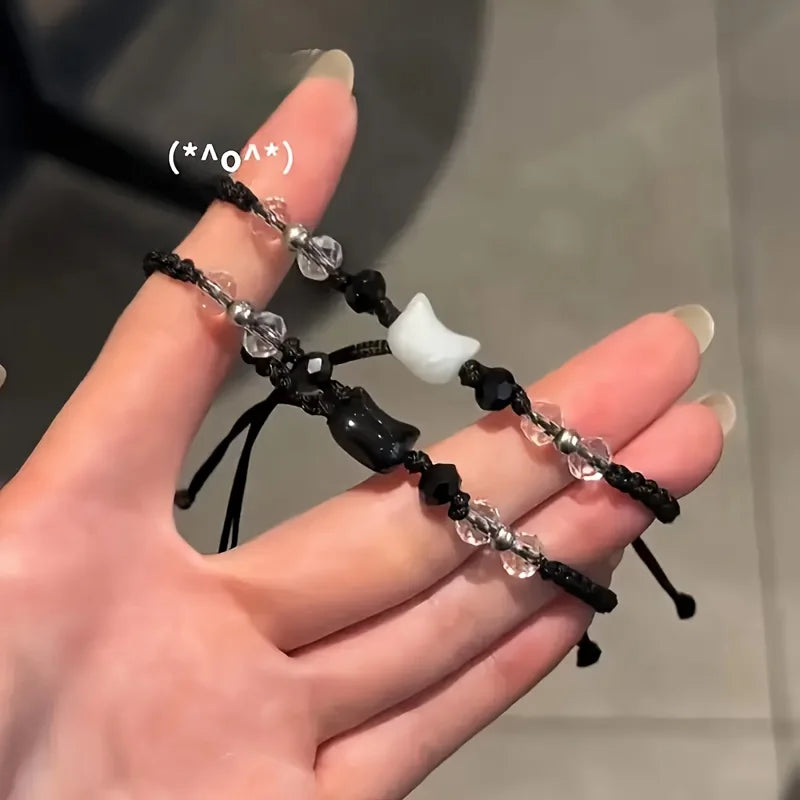 Woven Black & White Cat Bracelet