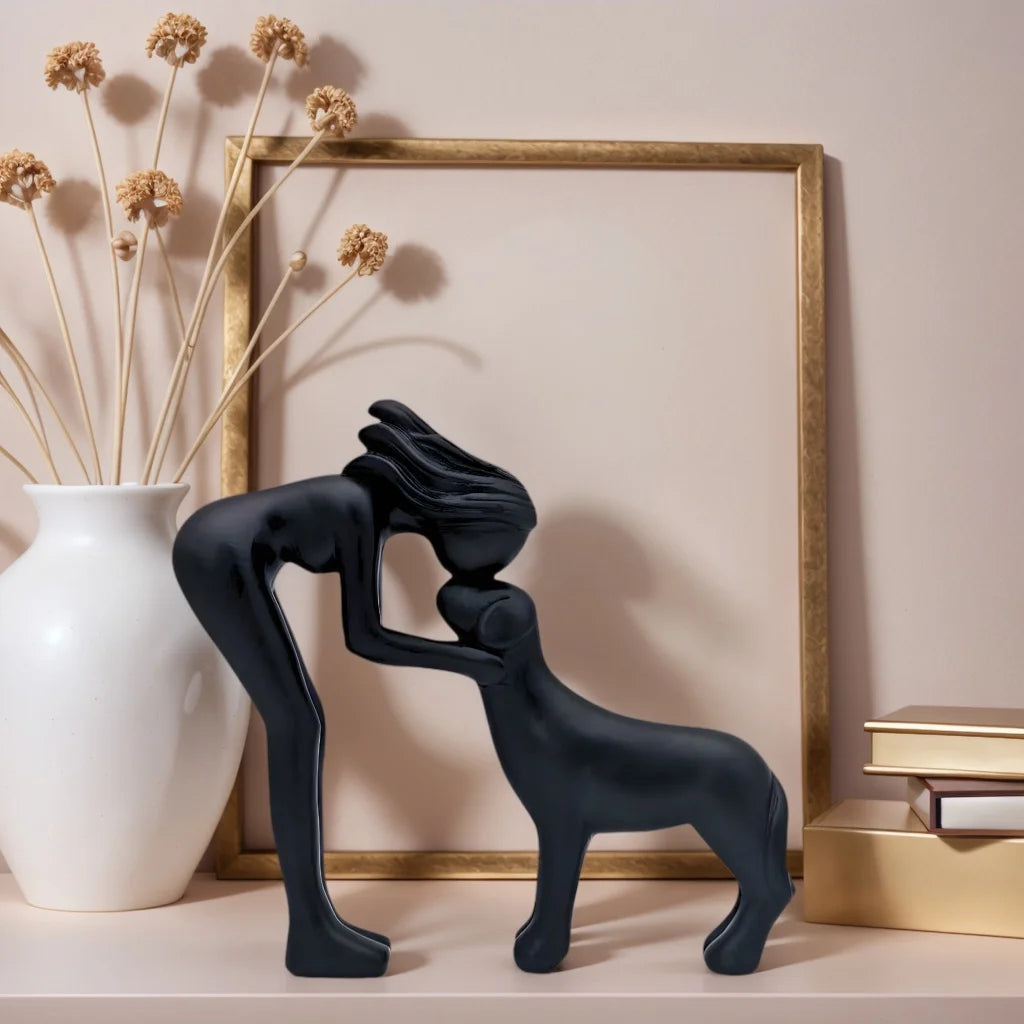 Girl Hugging Dog Statue