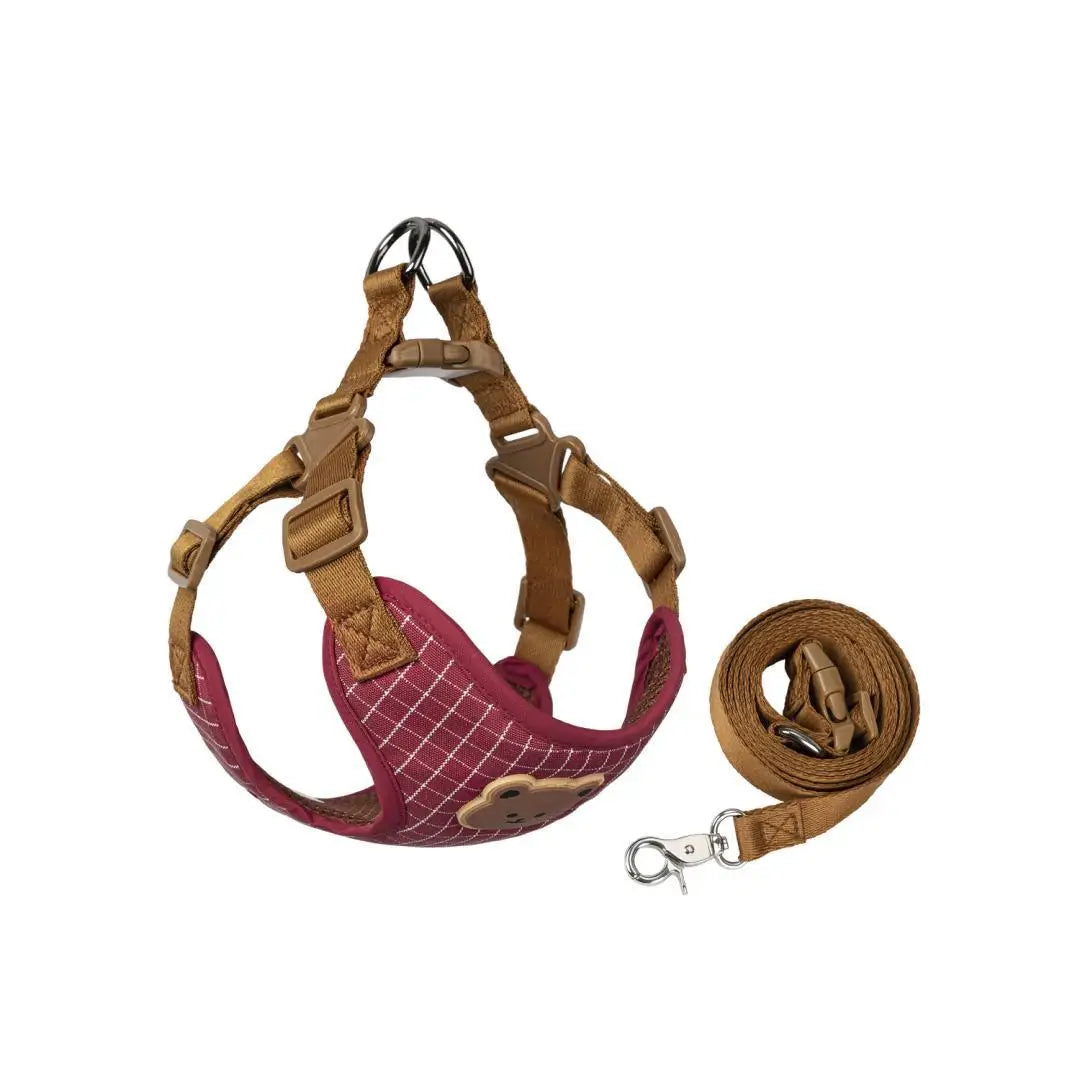 Plaid Harness and Lead Set for Small Dogs and Cats - Plaid Red / XS