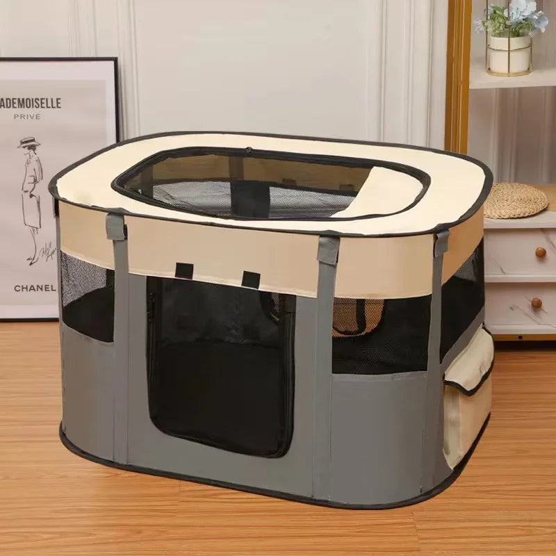 Pop-Up Pet Playpen House - Grey and cream / M (70 x 55 x 45 cm)