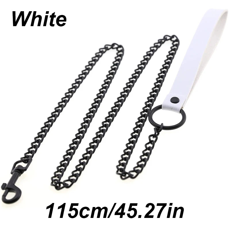 Chew-Proof Chain Dog Lead with Padded Handle - White