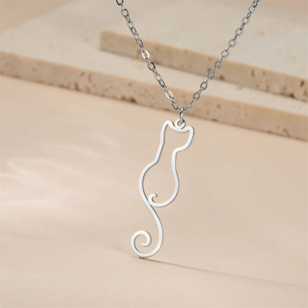 Cat & Fishbone Pendant Necklace