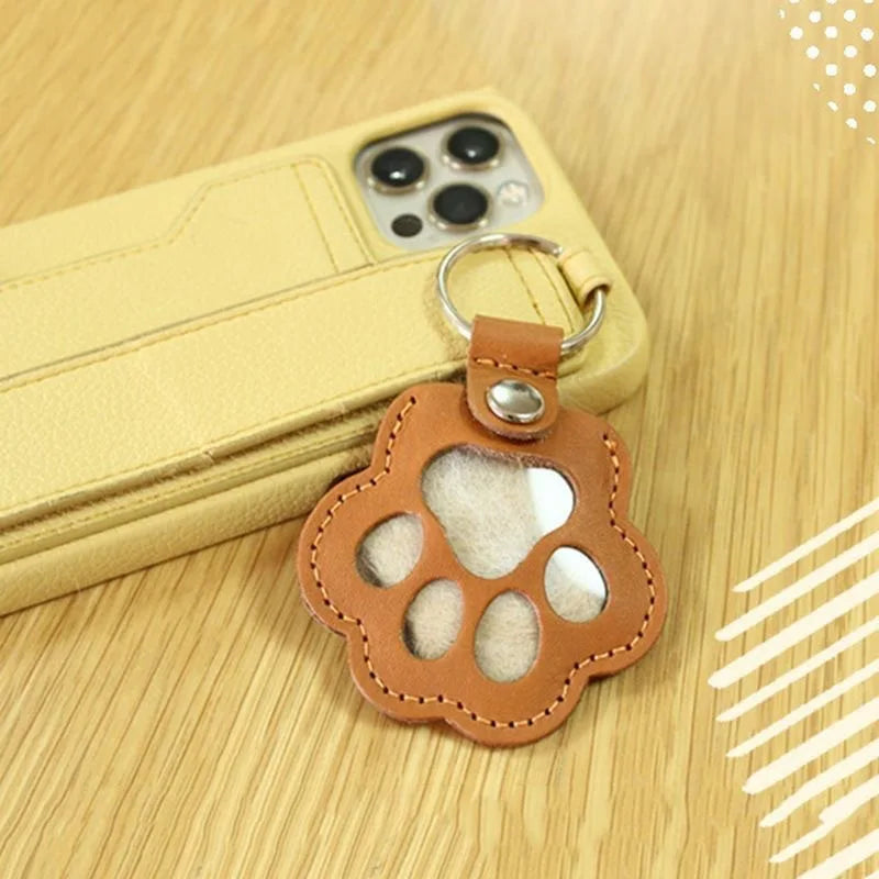 Leather Cat Paw Fur Keepsake Keyring