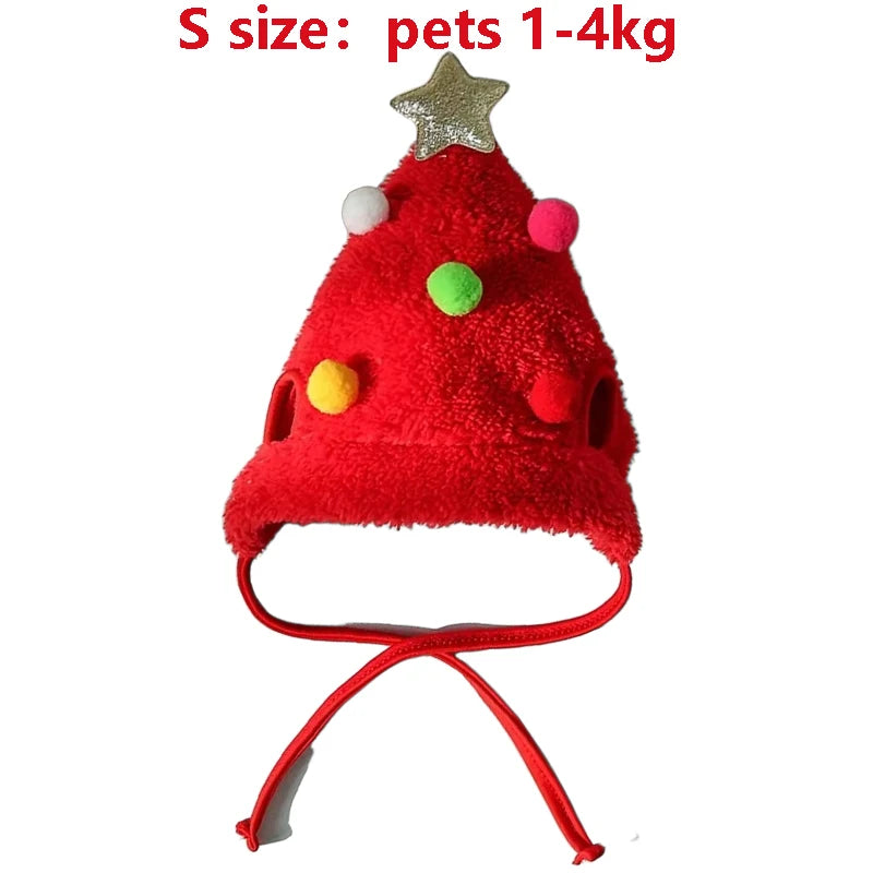 Christmas Hat or Bib for Pets - Red tree hat, S (1 to 4 kg)