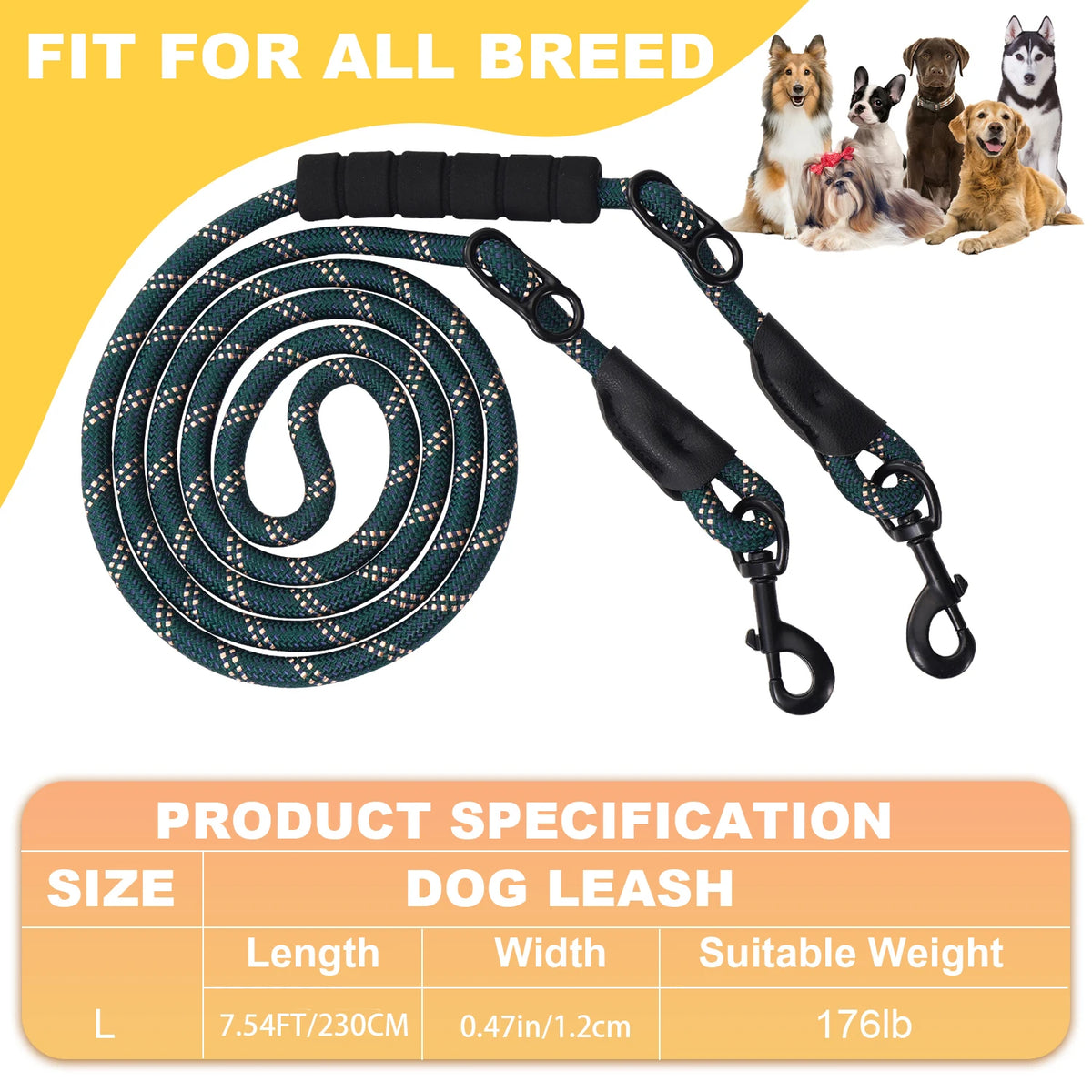 Padded Rope Lead, Converts to Double Lead