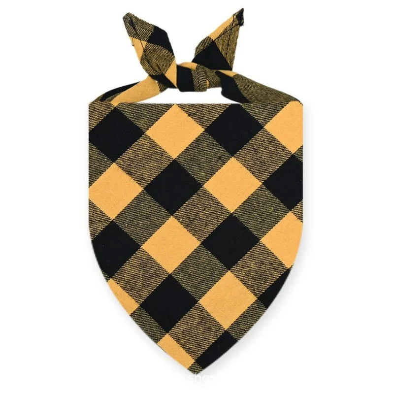 Plaid Cotton Bandana for Dogs - Yellow / S (48 x 34 cm)