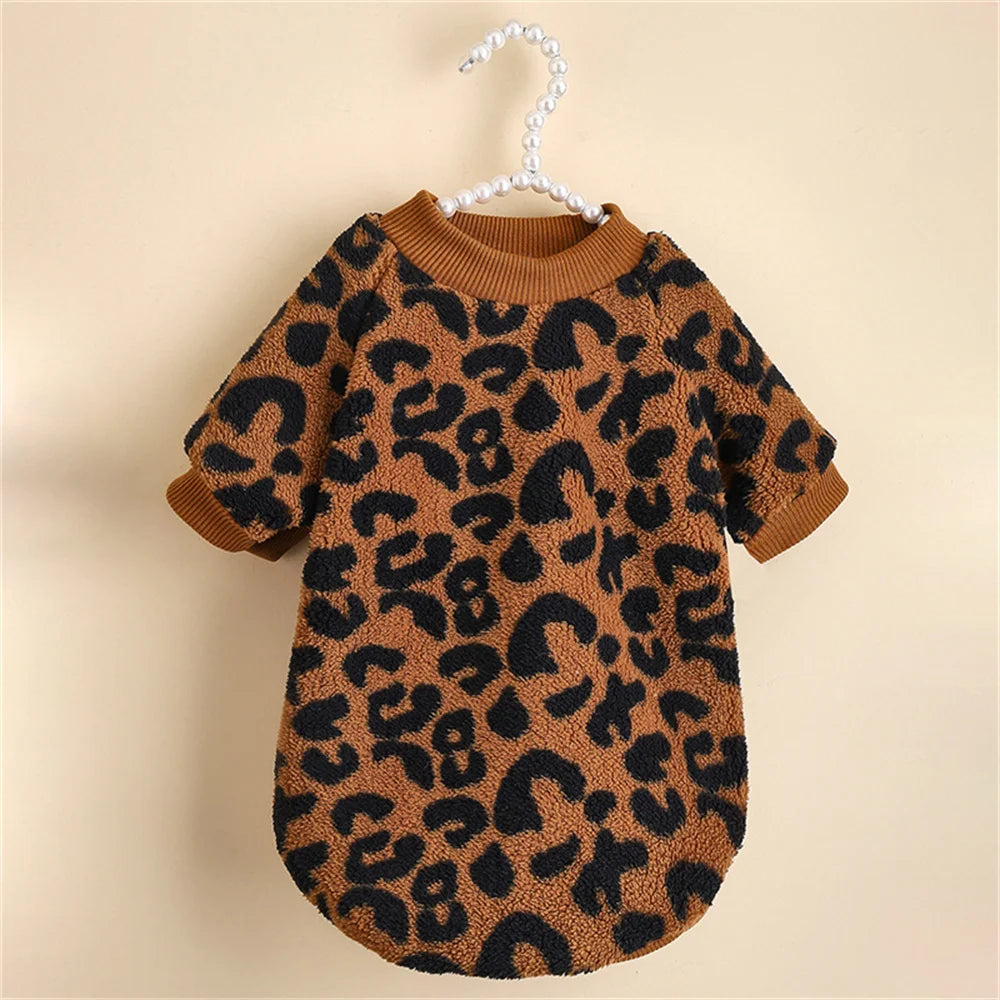 Patterned Fleece Jumper for Small Dogs - Coffee Leopard / XS (chest 30 cm)