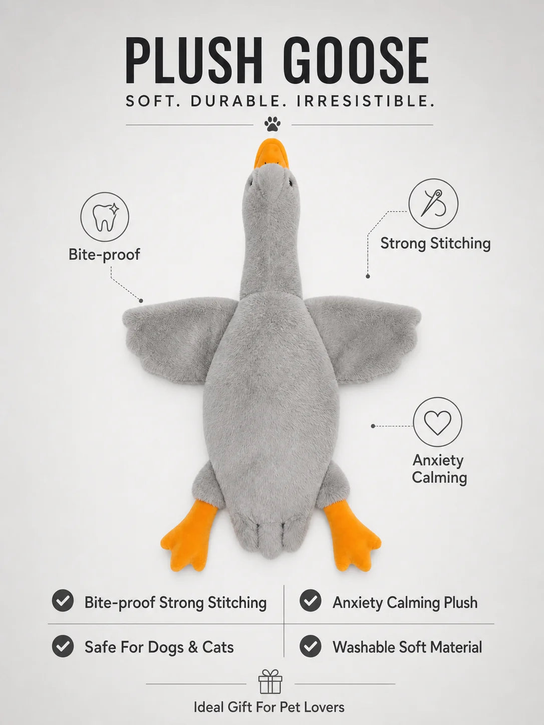 Large Squeaky Plush Goose, 50 cm