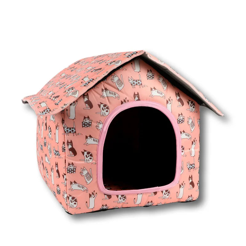 Foldable Printed Pet House - Pink / S